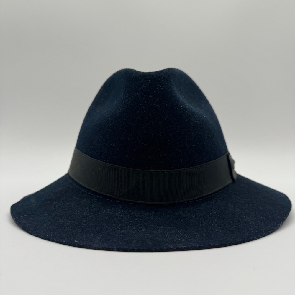 London Fog Pure Wool Fedora‎ Hat Navy Blue Size 7 1/4 USA Made Wide Brim